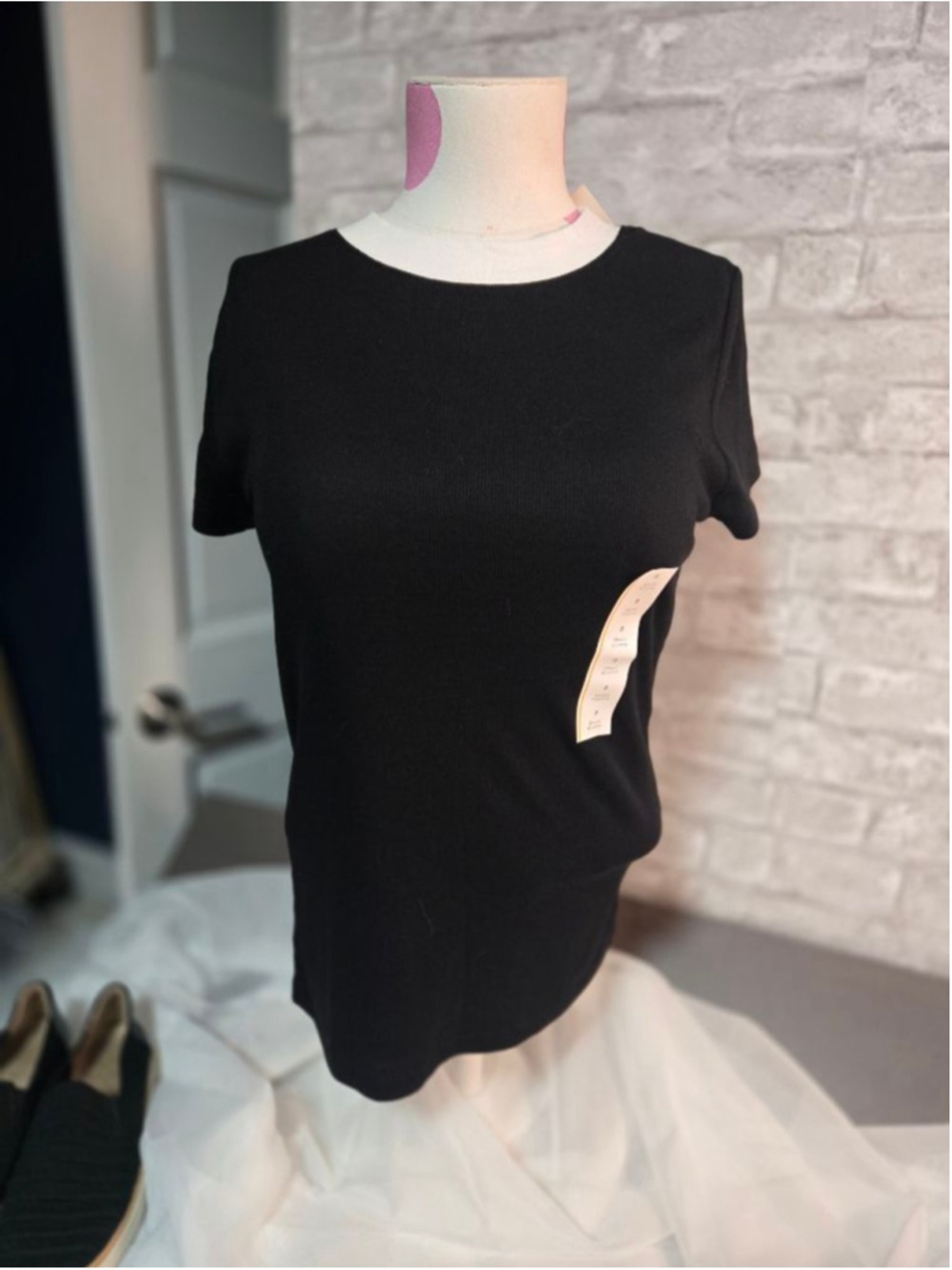 A New Day Black & White Short Sleeve Ribbed Tee S